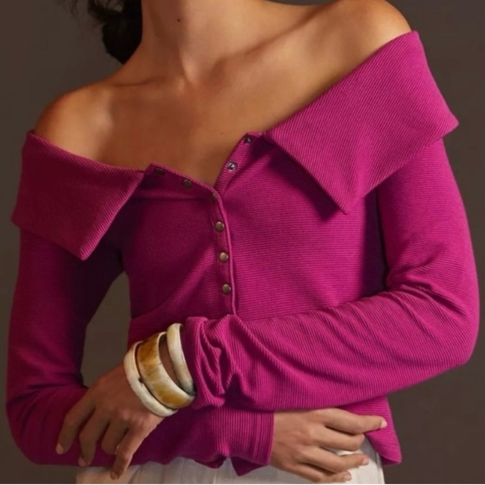 Maeve Anthropologie off the shoulder magenta top